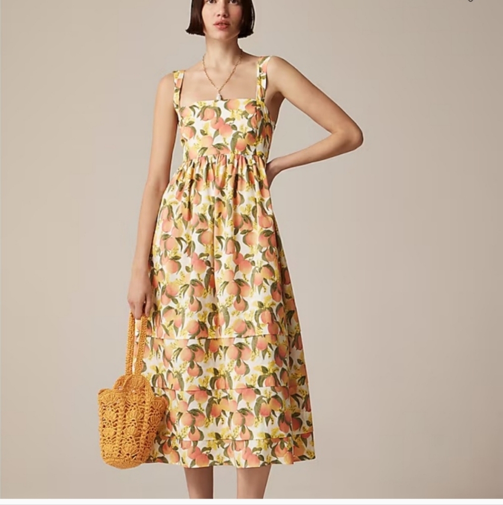 J Crew Cotton Poplin Squareneck Midi Dress Petite Size 2  CJ529 NWT Peaches